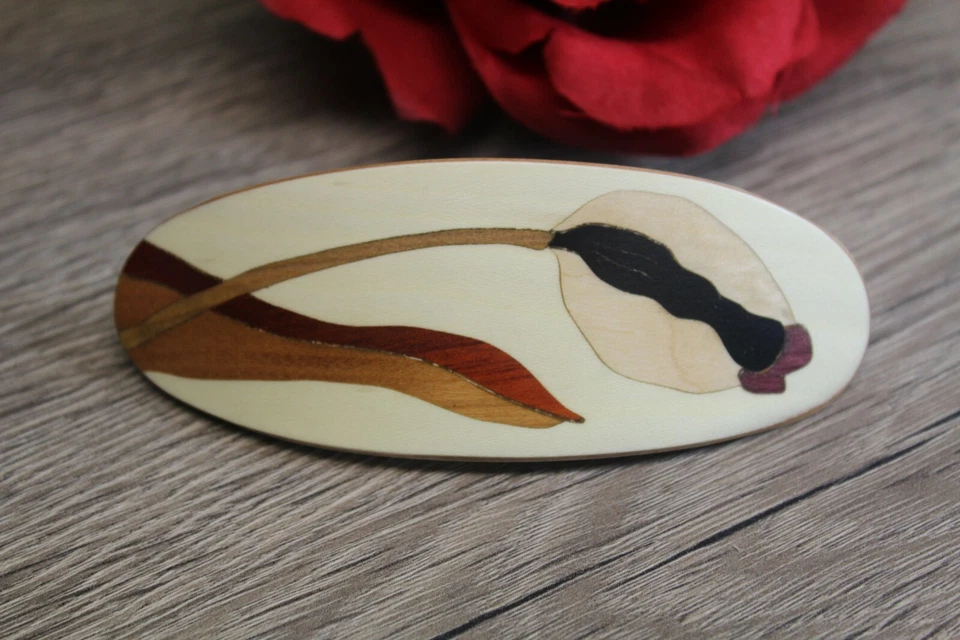 Pinza de pelo pasador francés mujer moda flor tulipán marrón hecho a mano en EE. UU. Foto 2 de 4