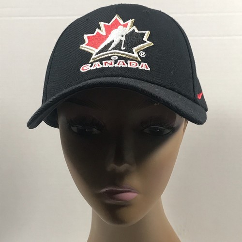 Black Nike Team Canada Maple Leaf Hockey Dri Fit Strap Back Hat Cap