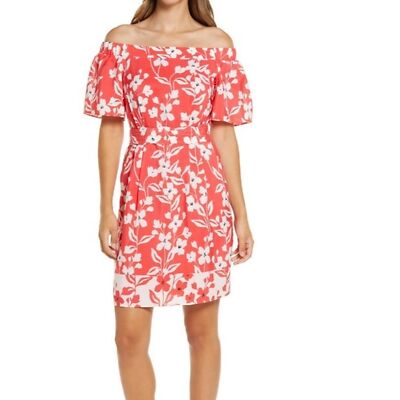 white off the shoulder dress with red flowers White 1950s Roses Off-Shoulder Dress