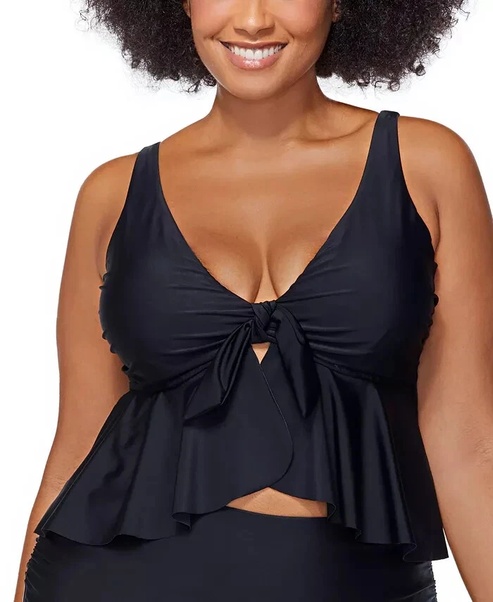 Raisins Curve X2222 Topanga Tie-Front Keyhole Tankini Swim Top, Black, 20W - Image 3 of 4