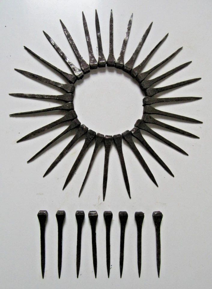 55 mm Lot de 36 anciens clous en fer forgé Tête Carré,serrure, Porte, Déco - Photo 2/2