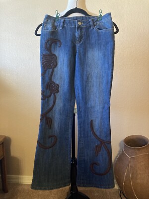BOSTON PROPER Boot Cut Embroidered Appliqued Womens Blue - Main Image
