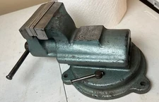 Vintage Bullet Vise  FPU 5" Wide Jaws Made in Poland Swivel Bench Rear Moving