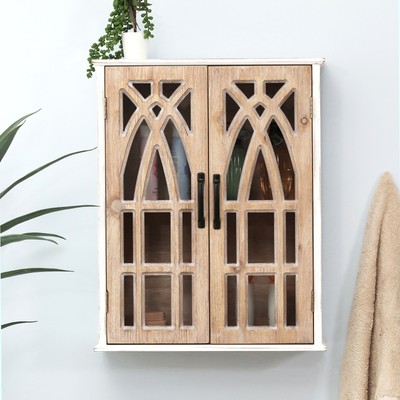 Farmhouse White and Natural Wood Cathedral Storage Wall Natural and White-Washed