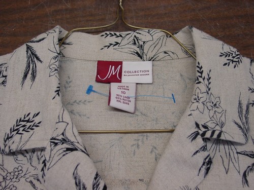 Hawaiian Ladies, size 10, Cuffed SS Black/White Floral, 55 Linen/45 Rayon - Picture 11 of 11