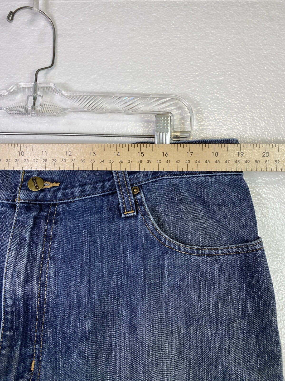 Carhartt Jeans 38X34 Mens Relaxed Fit distressed Raw hem Cowboy Work Farm thumbnail 3