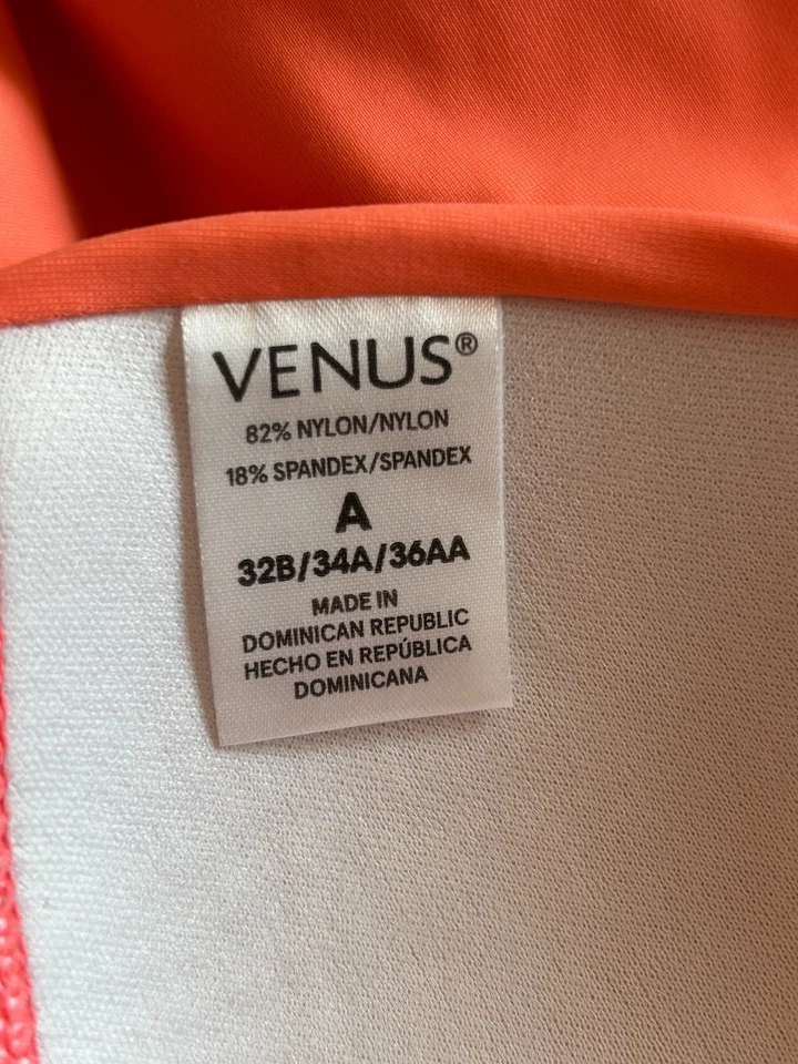 Venus Coral Orange Bikini Sz A Top 32B 34A 36AA Sz 4 Ruched Bikini Bottom - Image 3 of 4
