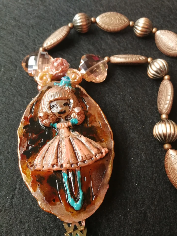 Black Doll Jewelry Necklace Pendant Princess Pearl Crystal Stone Amulet Talisman - Image 2 of 4