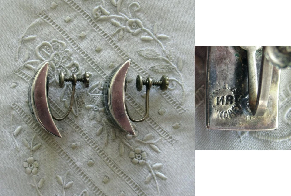 SILBERNE CREOLEN - OHRCLIPS - PERLMUTT - ABALONE - VINTAGE - 925er - Bild 2 von 2