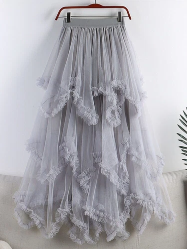 Tulle Long Dress for Women 2023 Summer Cute Irregular Mesh High Waist Maxi Skirt - Bild 6 von 33