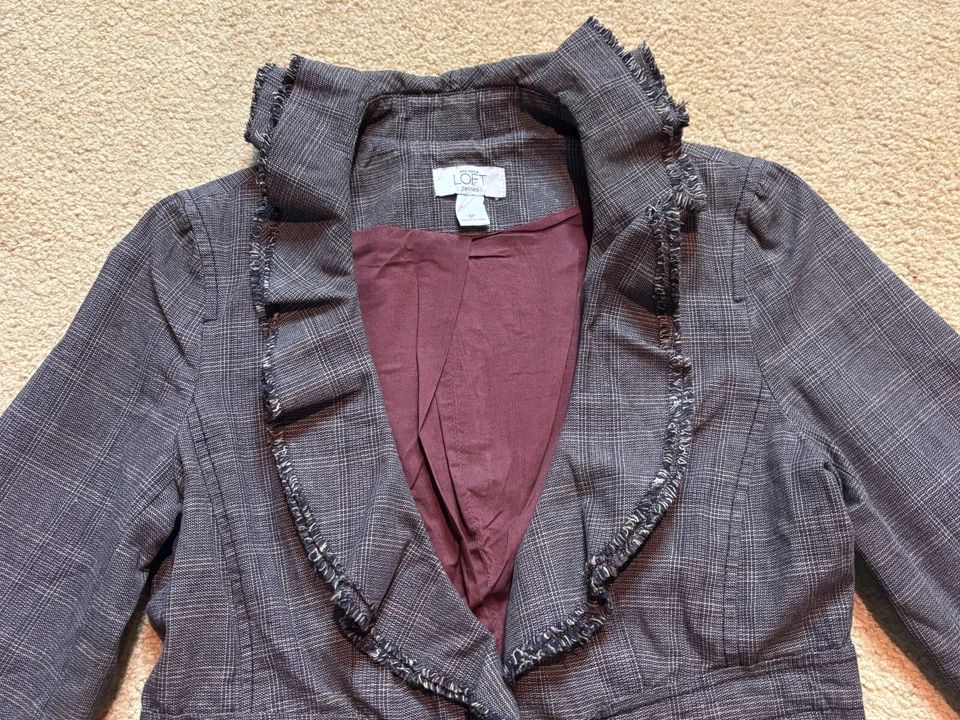 Chaqueta Blazer Vintage Y2K Años 2000 Ann Taylor Loft Volantes Cuadros Cinturón Corbata 4P Foto 3 de 4