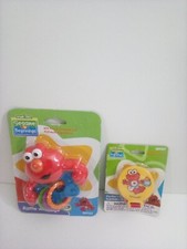 Lot of 2 Sesame Street Beginnings Elmo Baby Rattle 0-18 Months Pacifier Holder