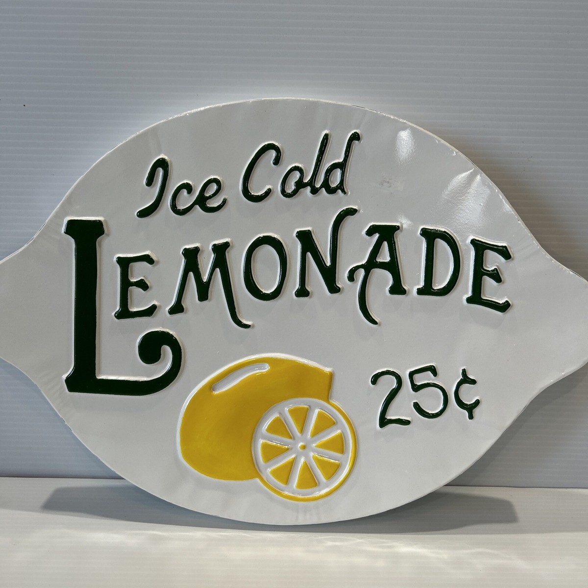 Ice Cold Lemonade 25 Cents Metal Embossed Old Fashioned Sign White