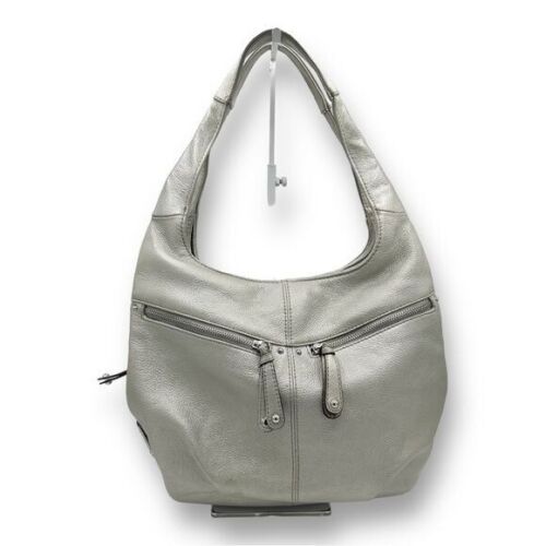 Tignanello Metallic Silver Leather Hobo Bag - image 1