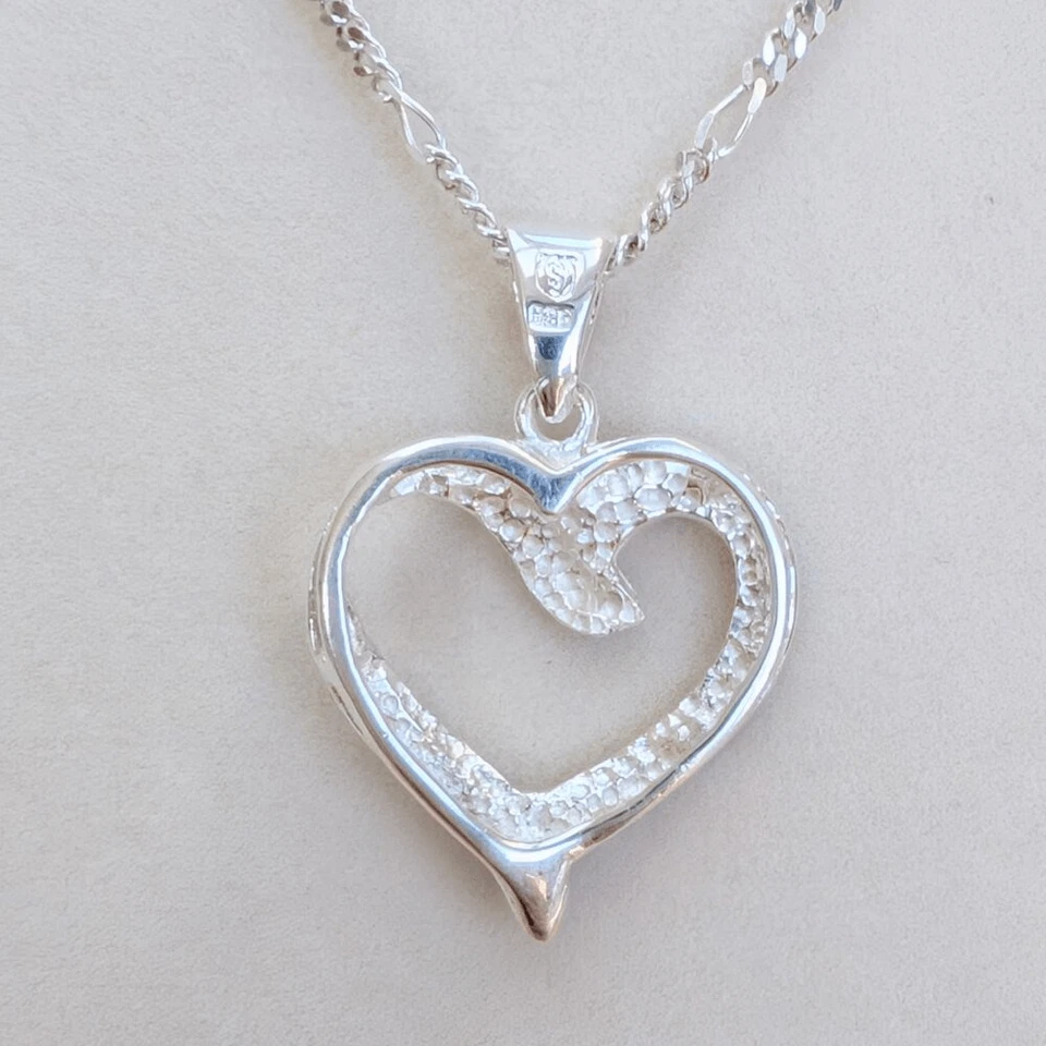 Винтажный серебро синий опал инкрустация сердце ожерелье, 20» итальянская цепочка - Изображение 4 из 4