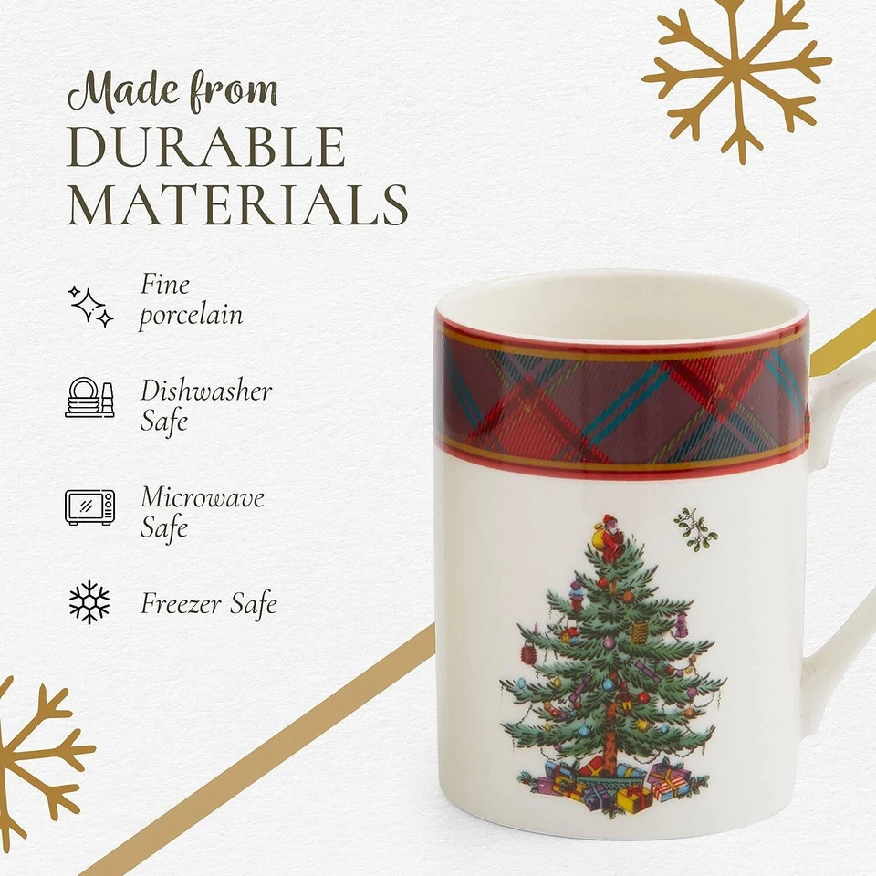 Spode Árbol de Navidad Tartán Juego de 2 Tazas y Bandeja, Taza de 10 Onzas, Bandeja de 8" Foto 4 de 4