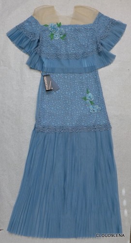 TADASHI SHOJI Corded Lace/Plisse Fleur Applique Gown Dress Size 8 in Ivory - Picture 11 of 21