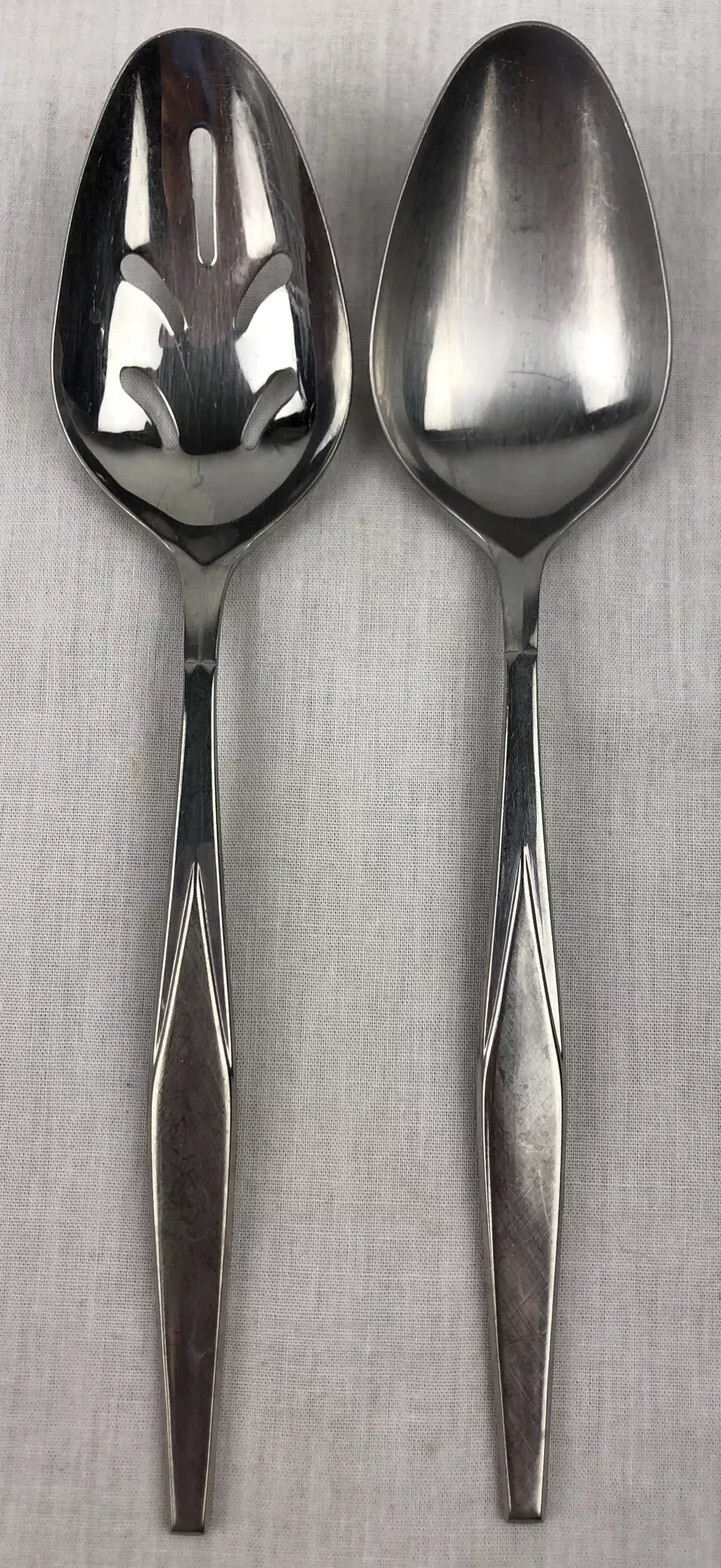 Treasure Chest TCS4 Stainless Flatware 2 Pc Serving Spoons Pierced Japan Vintage