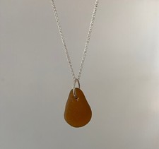 Brown Ocean Sea Glass Pendant on 18" Sterling Silver Chain