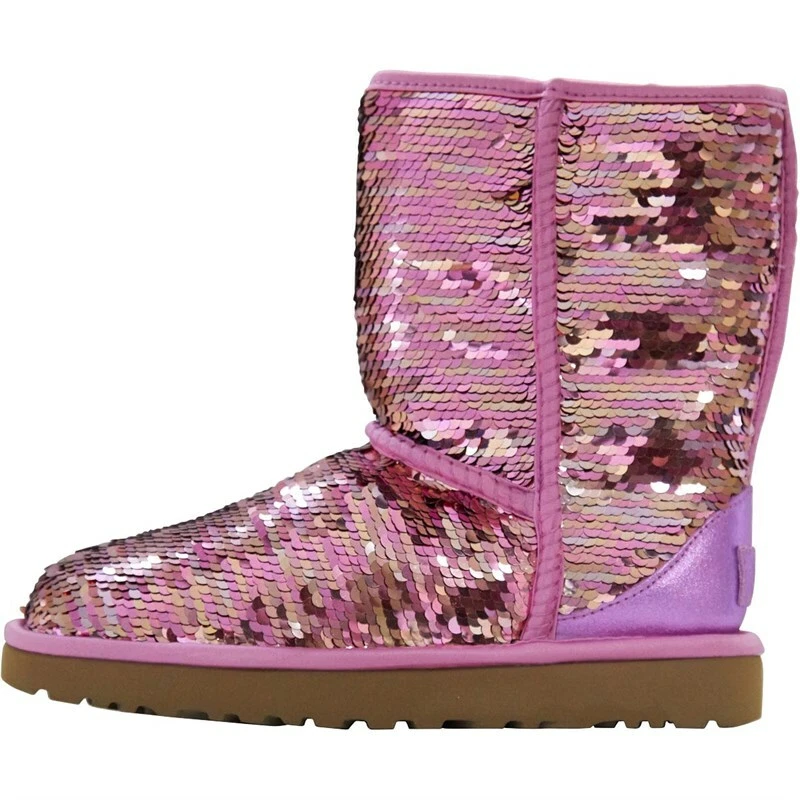 DSS* UGG Classic Short Sequin Snow Boots Ladies Size UK 3 EUR 36 Pink