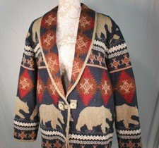 Flashback Womens Tapestry Jacket Southwest Aztec Pattern One Button Bears Size M