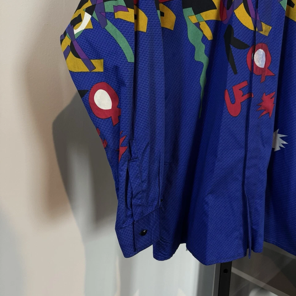 Camisa Gianni Versace Negra Azul Multicolor Arte Geométrico Para Usar Botón 50 XXL Foto 3 de 4