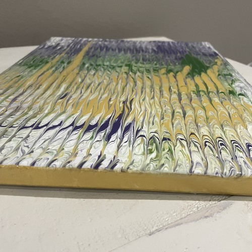 Karneval Perlenkunst Originalgemälde 11 x 14 lila grün & gold glänzend Oberfläche - Bild 9 von 17