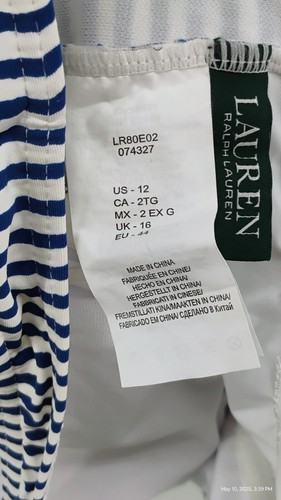 NEW Lauren Ralph Blue Striped Painterly Lace Back One-Piece Women's Swimsuit 12 - Picture 23 of 23