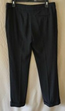 Alexander McQueen Black Crepe Flat Front Cropped Pants with Cuffs Sz 44/US sz 10