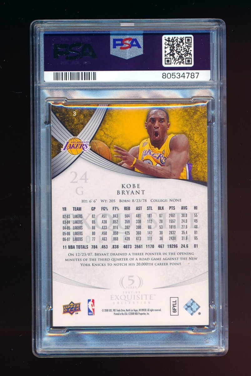 PSA KOBE BRYANT 2007-08 UPPER DECK EXQUISITE #3 GOLD