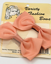 Vintage Hair Bow Barrettes Set Of 2 Peach Coral Clips