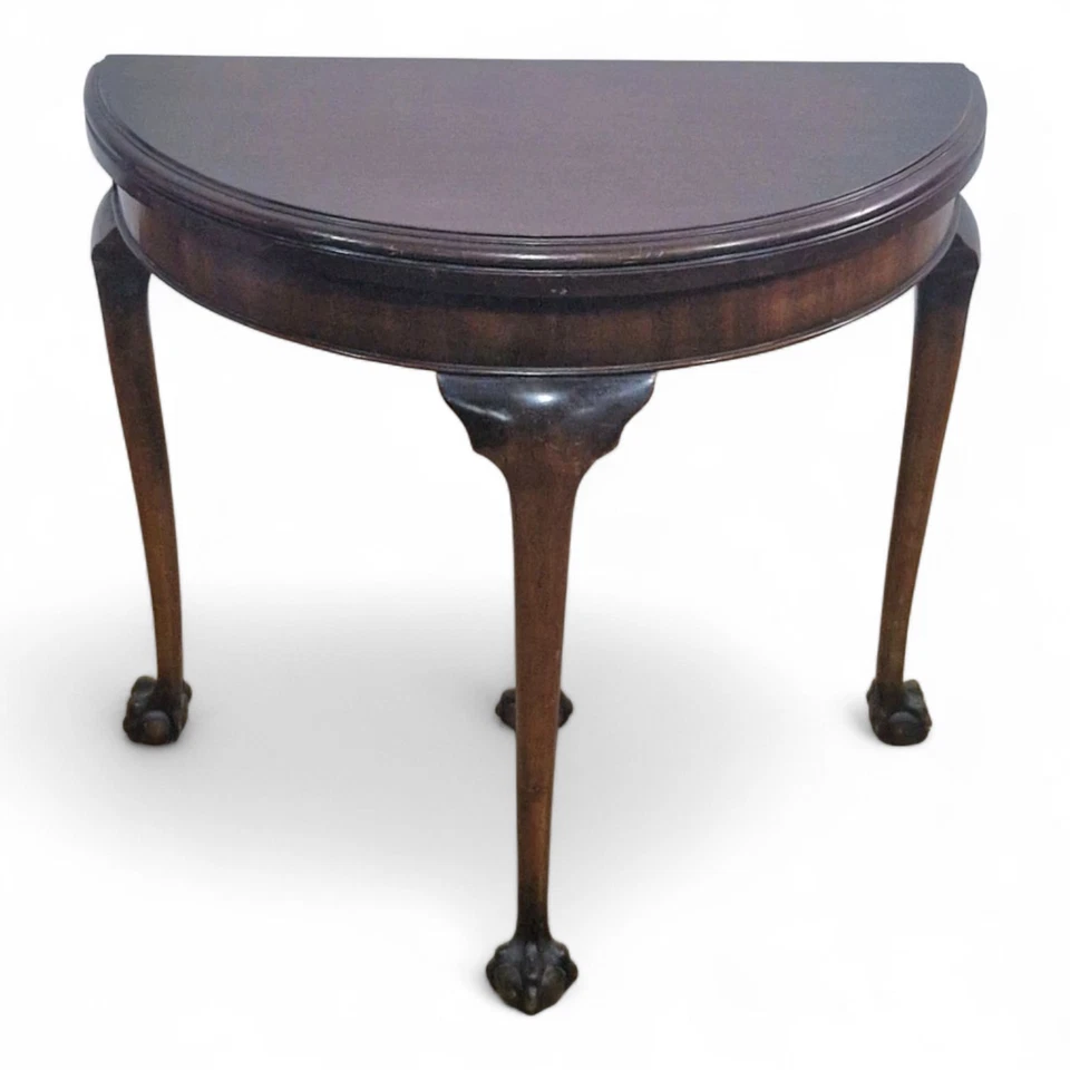 Antique vintage mahogany D shaped turn over top console table - games table - Image 4 of 4