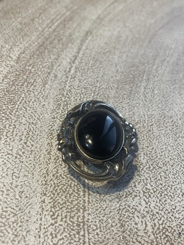 Beautiful Vintage Sterling Jezlaine Flower Onyx Brooch - Bild 3 von 9