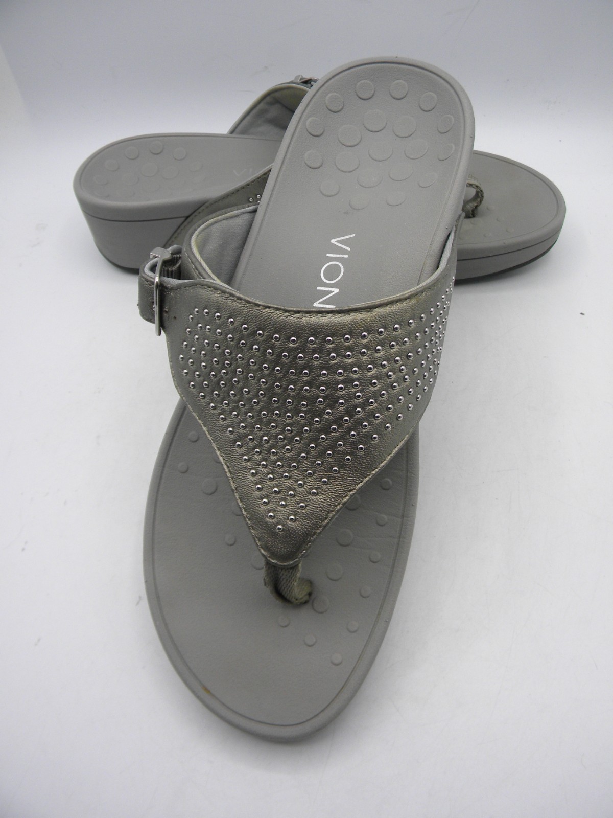 VIONIC Capitola Pewter Leather Platform Wedge Stu… - image 10
