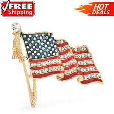 Gold Tone USA National Flag Rhinestone American Patriotic Pin Brooch Jewelry