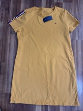 Tommy Hilfiger Yellow Cotton T-Shirt Dress PXL Plus Logo Striped Short Sleeve
