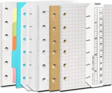 A7 6-Hole Binder Notebook Refills Set -(Gridded Paper Refills + Lined Paper +...