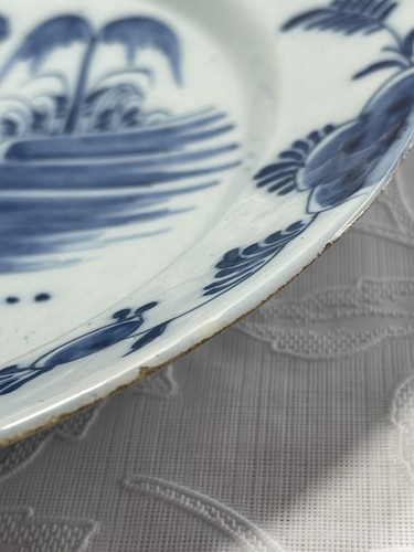 Assiette Ancienne en Faïence de Delft Signée XVIIIe siècle Décor Oriental Bleu - Afbeelding 9 van 17