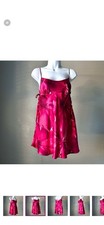 Victoria Secret 100 Silk Pink Red Floral Hibiscus Chemise Nightgown Sleeveless