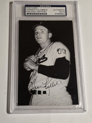 Vintage Harmon Killebrew Signed Postcard Psa/DNA Cert Encapsulated Rare Early 