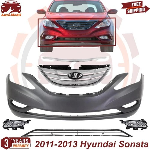 Front Bumper Cover & Grille Assembly / Fog Light For 2011-2013 Hyundai Sonata