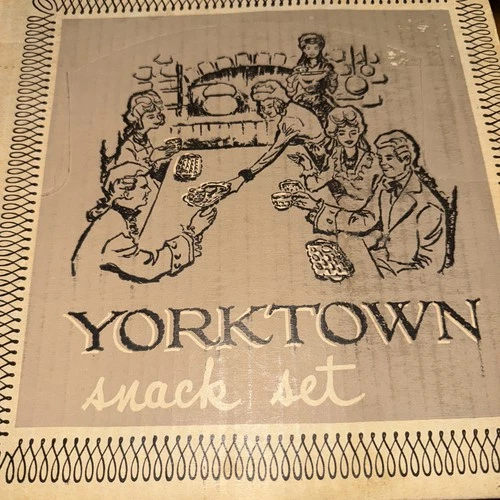 Vintage Federal Glass Yorktown Snack Set 4 Cups & Plates In Original Box