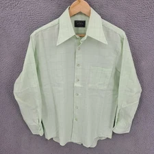 Vintage JC Penny Shirt Mens 15.5 Green Window Pane 70s Button Up Long Sleeve