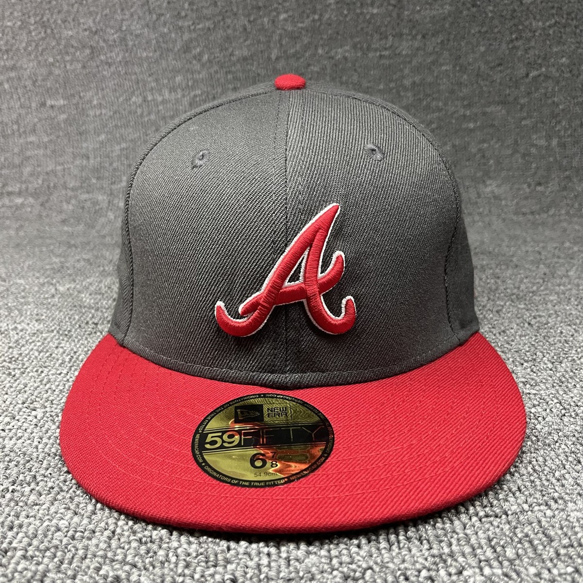 New Era 59FIFTY Atlanta Braves Gray Red Two Tone Fitted Hat Size 6 7/8 MLB