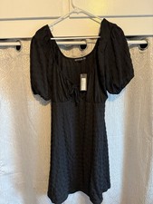 PRETTY LITTLE THING BLACK BODYCON RIBBED STRETCH OFF THE SHOULDER DRESS - SZ: M