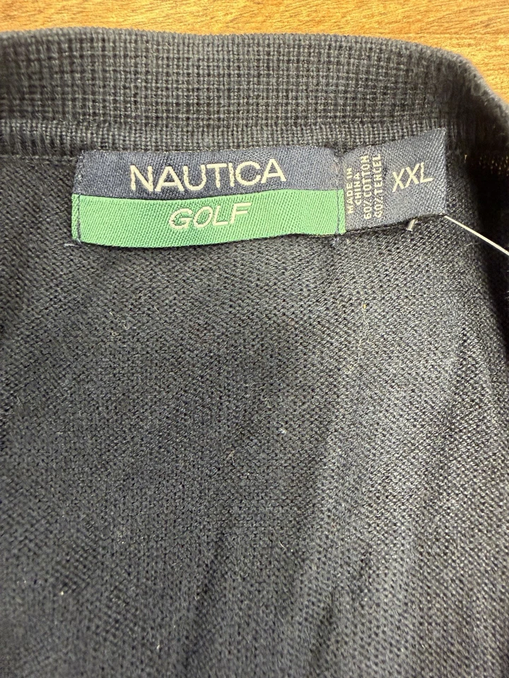 Nautica Suéter Chaleco Pullover Para Hombres XXL Azul Bordado Logo Preppy Corp Foto 3 de 4