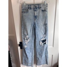 Altar'd State Womens Distressed High Rise Straight Leg Jeans Light Wash Size 28