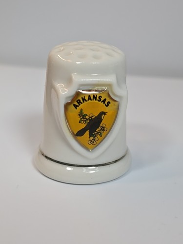 Arkansas Travel Souvenir Thimble White Porcelain Gold Accent