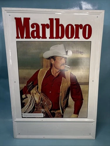 Vintage Marlboro Man Cowboy Metal Tin Cigarette Tobacco Western Sign 34x23”