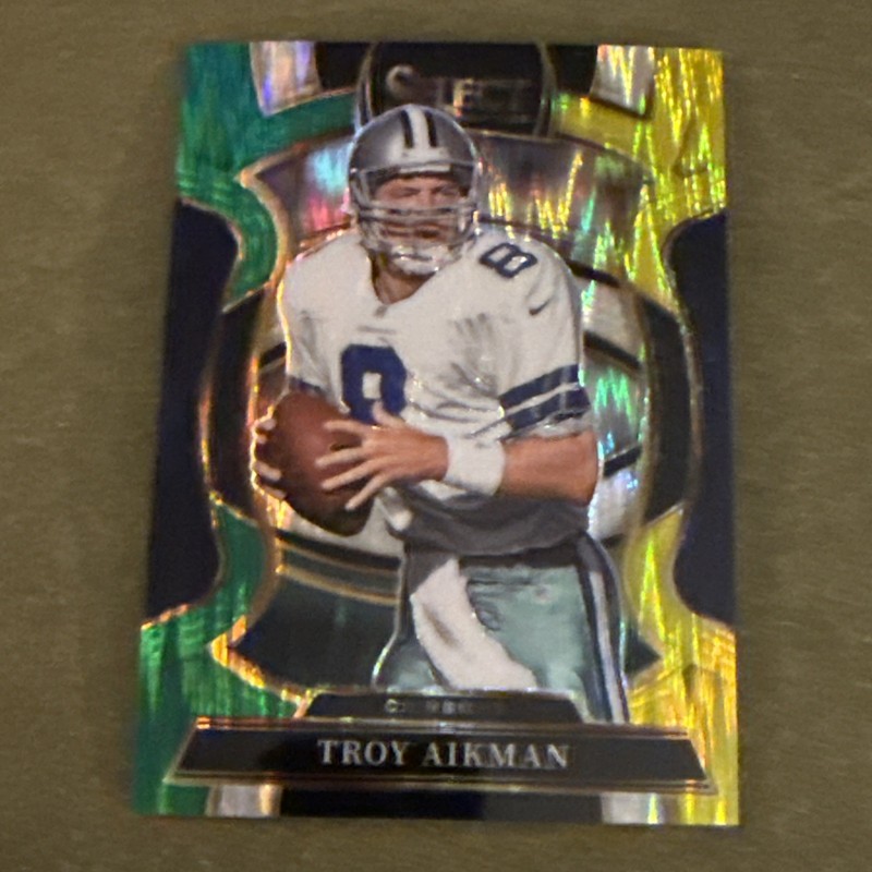 2025 Select Football #100 Troy Aikman Concourse Yellow Green Shock Prizm
